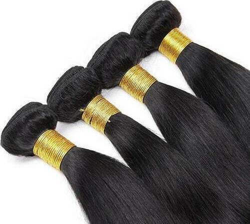 Bioshev Professional Haarteile mit Clip mit Echthaar in Schwarz Farbe 50cm 1B