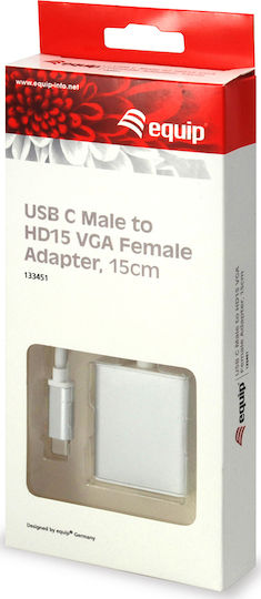 Equip Μετατροπέας USB-C male σε VGA female Ασημί 1τμχ 133451