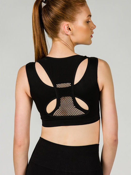 Seamless 17-27108 Women's Athletic Sports Bra Black with Lining