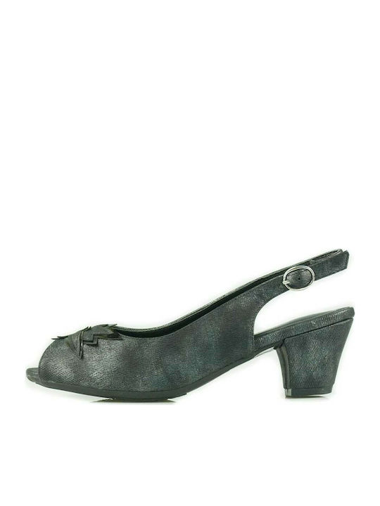 B-Soft Anatomic Peep Toe Black Medium Heels with Strap