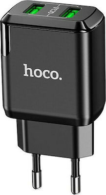 Hoco Charger Without Cable with 2 USB-A Ports 18W Quick Charge 3.0 Black (N6 Charmer)