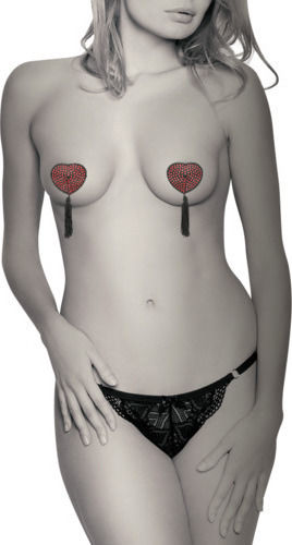 Coquette Chic Desire Heart Shaped Nipple Covers Black / Red