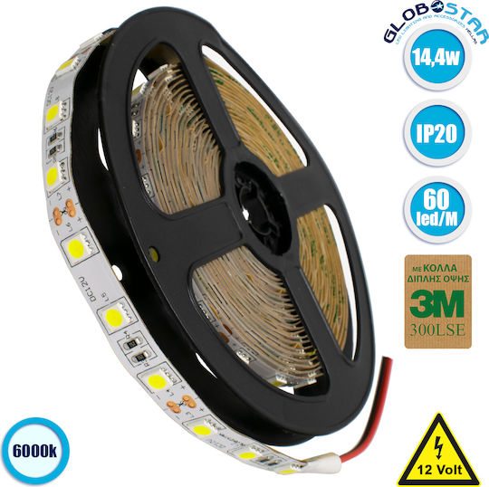 GloboStar Ταινία LED 12V Ψυχρό Λευκό Φως 5m Τύπου SMD5050