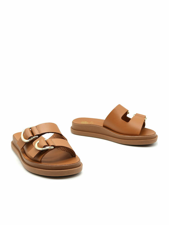 Δερμάτινα Γυναικεία Σανδάλια Flatforms Ταμπά