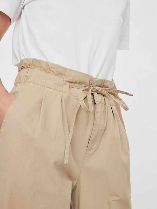 Damen Hoch tailliert Stoff Capri Hose mit Gummizug in Weitem Schnitt Nomad