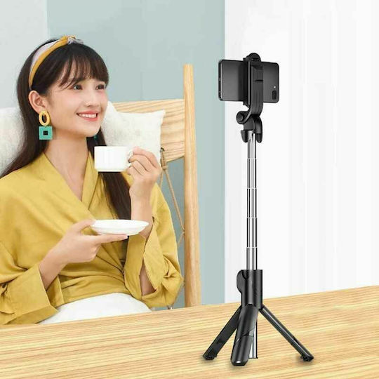 Techsuit L02S Selfie Stick Cell Phone Tripod Bluetooth with Light Black