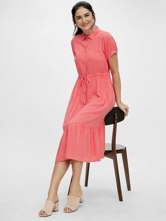 Summer Short Sleeve Maternity Midi Dress Orange
