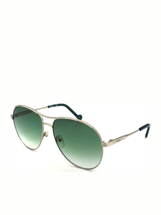 Liu Jo Women's Sunglasses with Silver Metal Frame and Green Gradient Lens