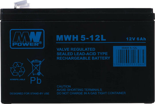 MW Power Μπαταρία UPS με Χωρητικότητα 6Ah και Τάση 12V MWH 5-12L 1τμχ