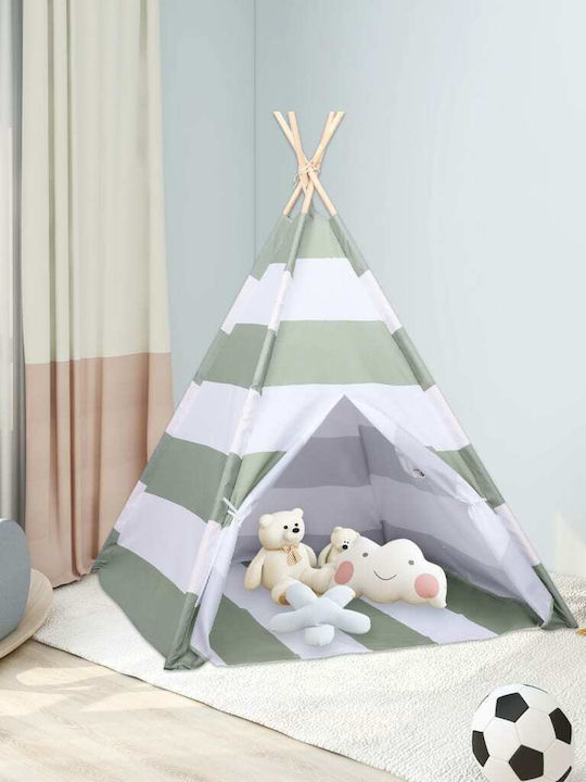 vidaXL Σκηνή Teepee Peach Skin Γκρι/Λευκό Ριγέ με Σάκο