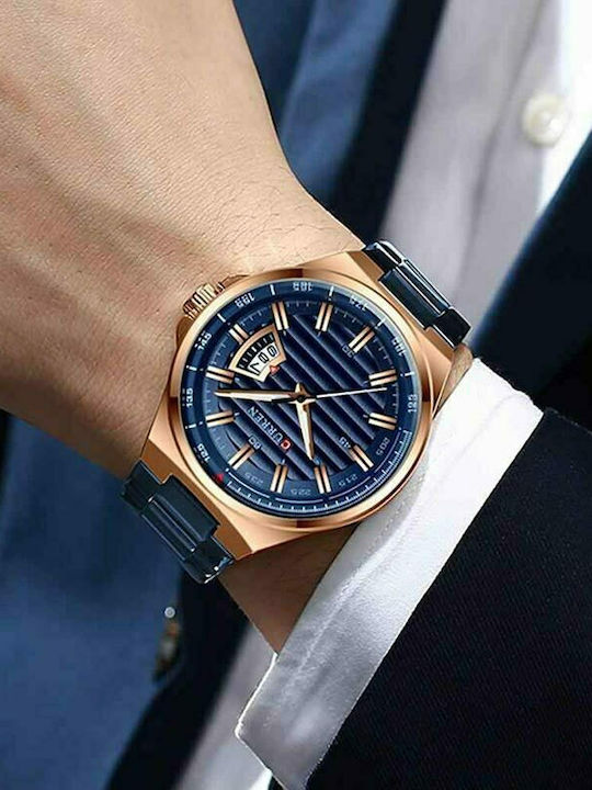 Curren Men's Watch 45mm Battery with Blue Metal Bracelet