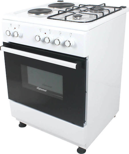 Diplomat ELC-600G Κουζίνα 64lt με Εστίες Υγραερίου & Ρεύματος Π60εκ. Λευκή