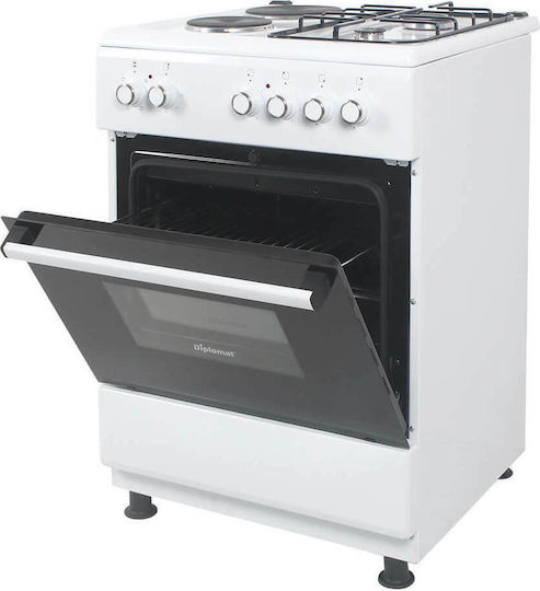 Diplomat ELC-600G Κουζίνα 64lt με Εστίες Υγραερίου & Ρεύματος Π60εκ. Λευκή