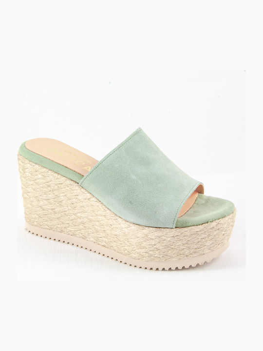 Sante Women's Suede Platform Wedge Sandals Green