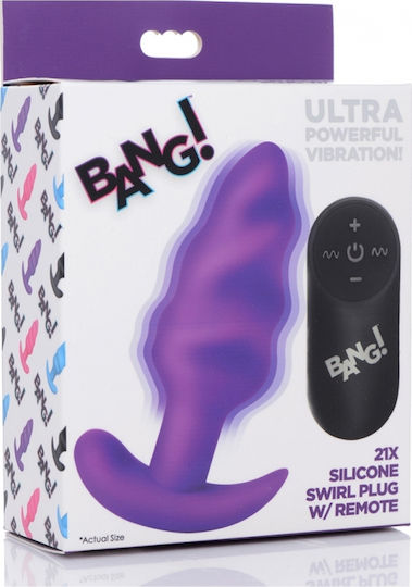 XR Bang 21X Vibrating Silicone Swirl Plug with Remote Anal Vibrator with Wireless Functionality Purple