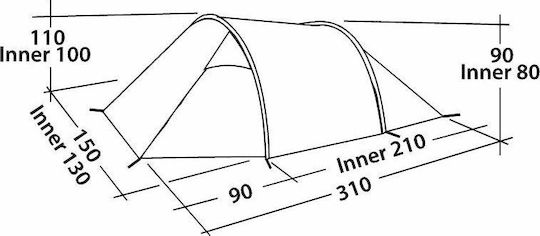 Easy Camp Spirit 200 Camping Tent Tunnel Green With Double Cloth 3 Seasons For 2 People 310x130x110cm