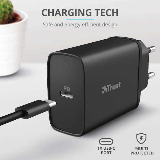 Trust Charger Without Cable with USB-C Port 18W Power Delivery Blacks (Qmax Ultra-Fast)