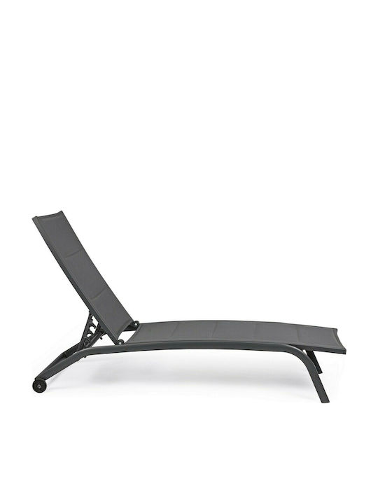 Deckchair Aluminum Cleopas with Textilene Fabric & Wheels Charcoal 192x96x30cm.