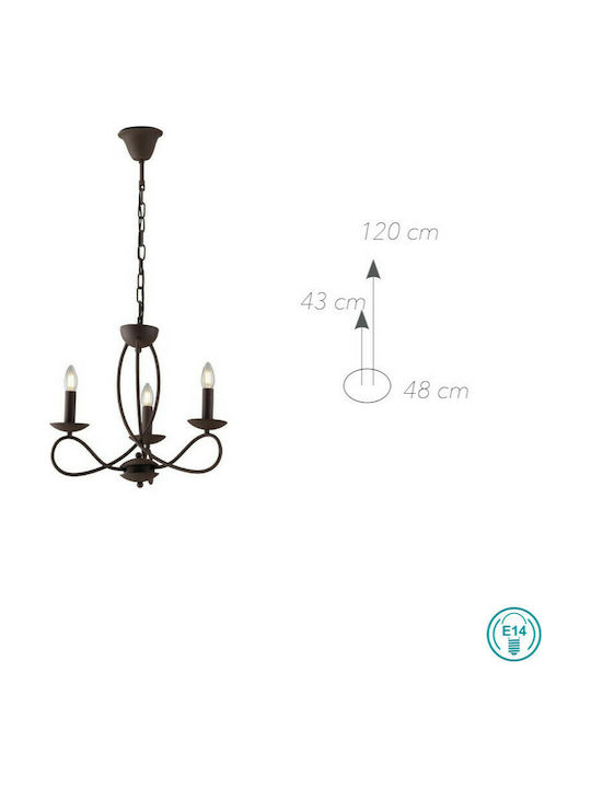 Fan Europe Ginevra-3 Πολυέλαιος 3xE14 με Κεράκια Διάφανος I-GINEVRA-3
