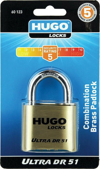Hugo Locks Ultra DR51 Steel Padlock Brass Combination 51mm 1pcs