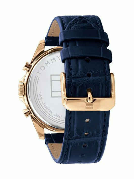 Tommy Hilfiger Baker Men's Watch 43.5mm Chronograph Battery with Blue Leather Strap