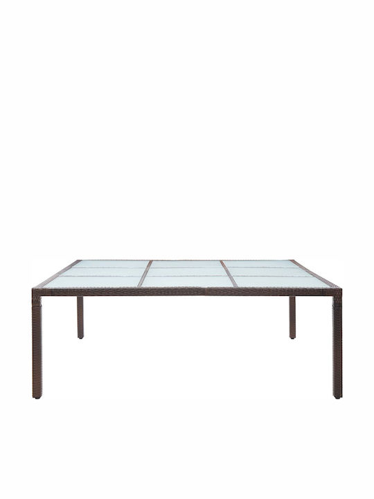 Outdoor Dinner Free Standing Table with Glass Surface and Rattan Frame Synthetic Ratan 200x200x74cm
