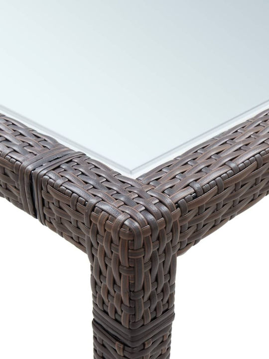 Outdoor Dinner Free Standing Table with Glass Surface and Rattan Frame Synthetic Ratan 200x200x74cm