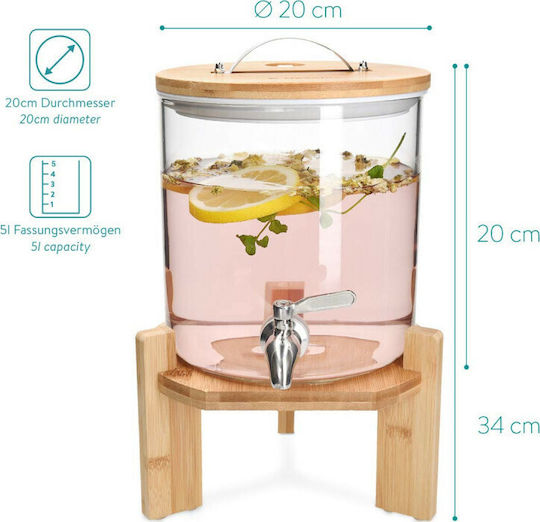 Navaris Διανεμητής Ποτού Γυάλινος με Βρυσάκι 5lt Clear