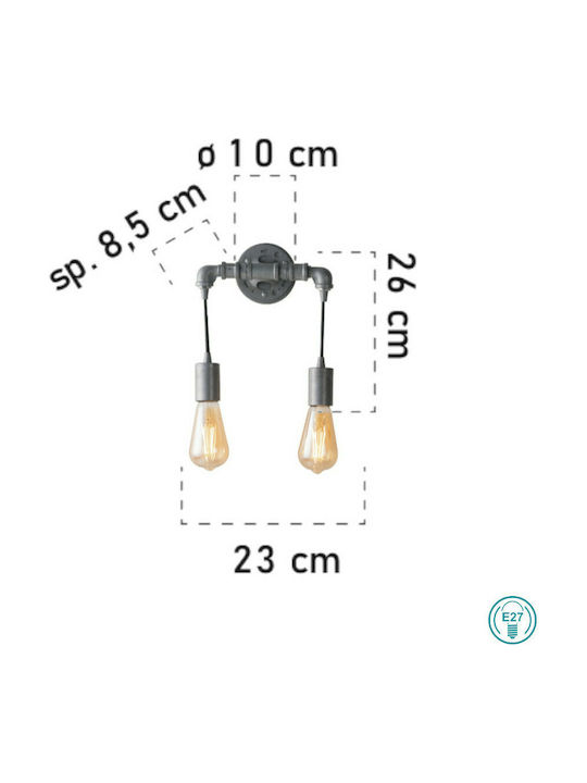 Fan Europe I-Amarcord-AP2 Lamp Wall Gray 23x23cm Fan Europe I-Amarcord-AP2 Lamp Wall Gray 23x23cm