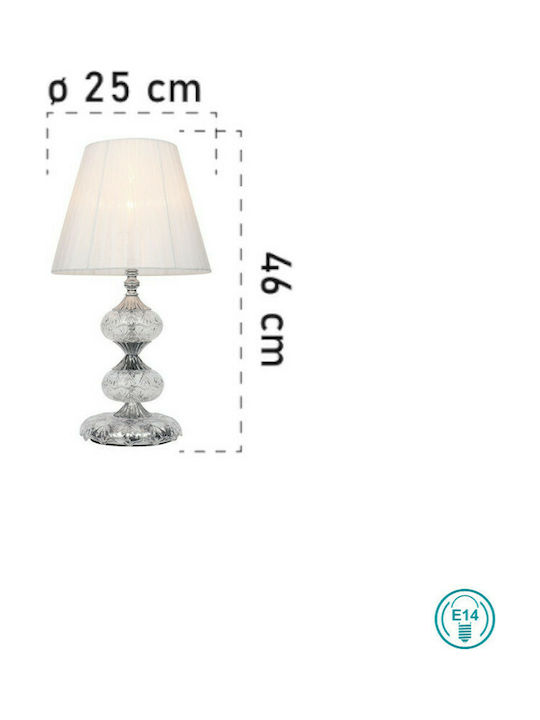 Fan Europe Incanto-L1 Κρυστάλλινο Vintage Πορτατίφ για Ντουί E14 με Λευκό Καπέλο και Διάφανη Βάση