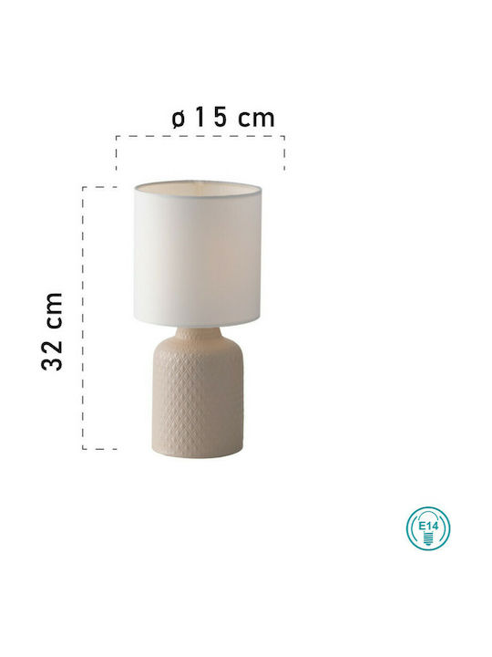 Fan Europe Ravello-L Ceramic Table Lamp for Socket E14 LED with White Shade and Beige Base