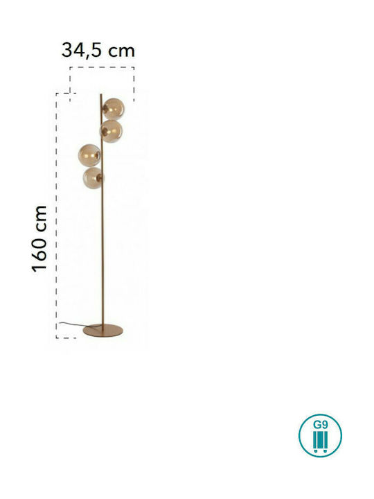 Fan Europe Honey-PT4 Φωτιστικό Δαπέδου Υ160xΜ34.5εκ. με Ντουί για Λαμπτήρα G9 Μελί