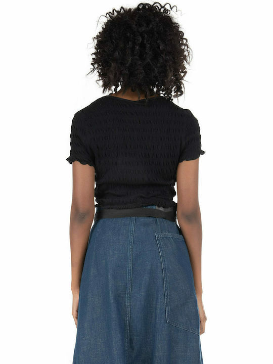 Vero Moda pentru Femei de Vară Crop Top cu Mâneci Scurte Negru