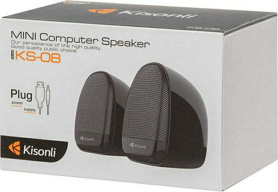 Kisonli KS-08 Ηχεία Υπολογιστή 2.0 με Ισχύ 6W Μαύρα