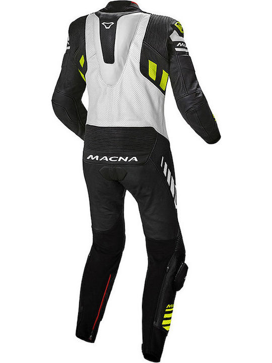 Macna Tracktix 127 Ολόσωμη Δερμάτινη Αδιάβροχη Φόρμα Μαύρο/Άσπρο/Neon Κίτρινο