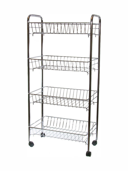 Metallic Kitchen Trolley 4 Tiers Silver 43x28x88cm