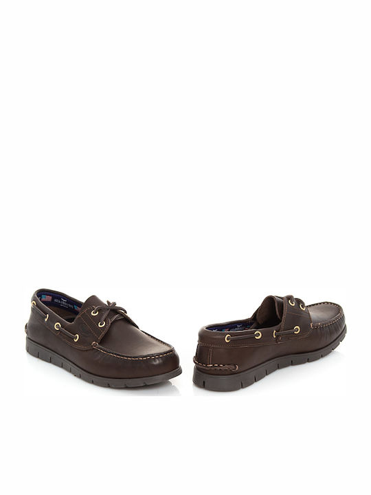 Sea & City C20 Maine Men's Leather Boat Shoes Brown