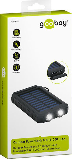 Goobay Ηλιακό Power Bank 8000mAh με 2 Θύρες USB-A Μαύρο