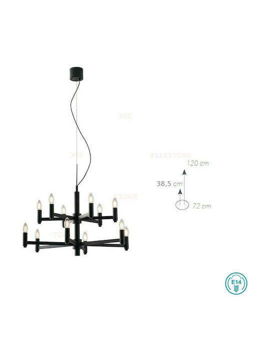 Fan Europe Kronleuchter 12xE14 mit Kerzen Schwarz I-KAROL-12