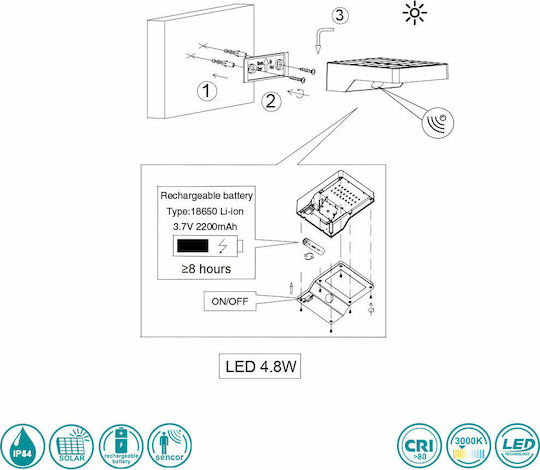 Trio Lighting Fomosa Επιτοίχιο Ηλιακό Φωτιστικό 4.8W 340lm με Θερμό Λευκό Φως 3000K IP44 4x12εκ.