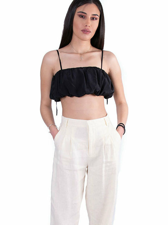1018-006839 Women's Summer Crop Top with Straps Black 1018-006839-0002