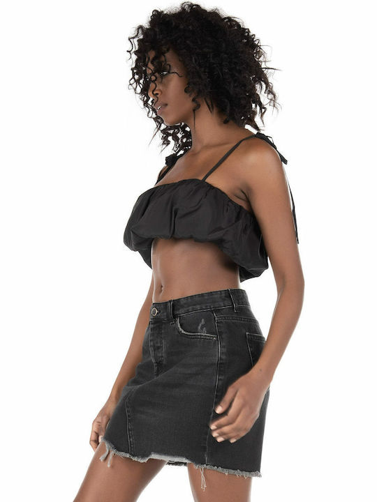 1018-006839 Women's Summer Crop Top with Straps Black 1018-006839-0002