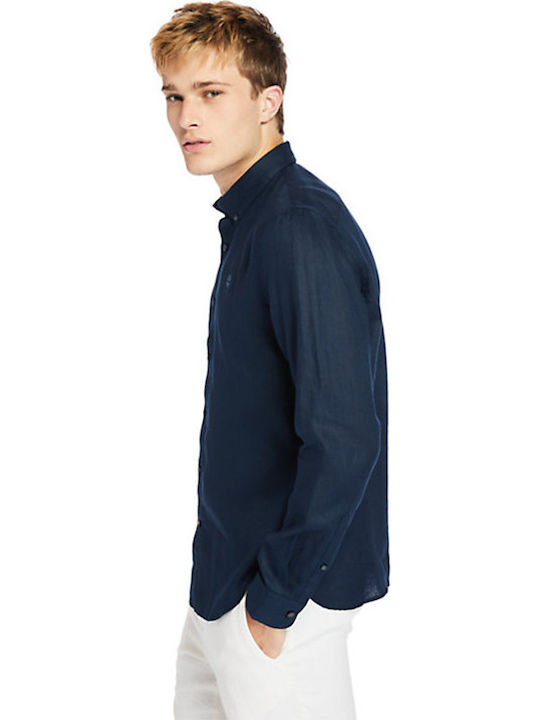 Mill Long-sleeved Linen Shirt Navy Blue