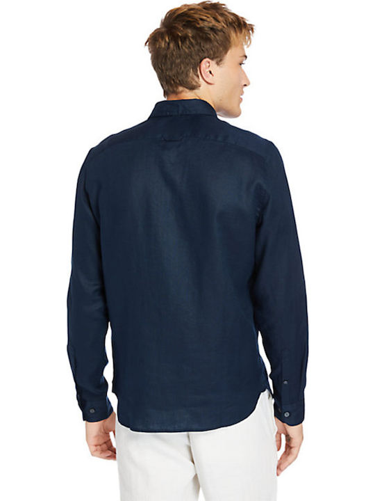 Mill Long-sleeved Linen Shirt Navy Blue