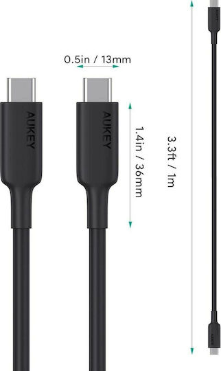 Aukey Braided USB 3.1 Cable USB-C male - USB-C 100W Μαύρο 1m AUKEYCBCD23