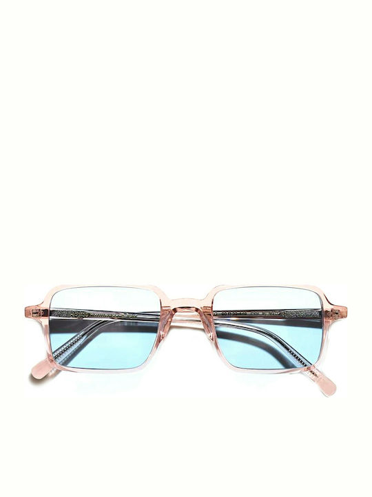 Moscot Shindig Sunglasses with Pink Plastic Frame and Light Blue Lens