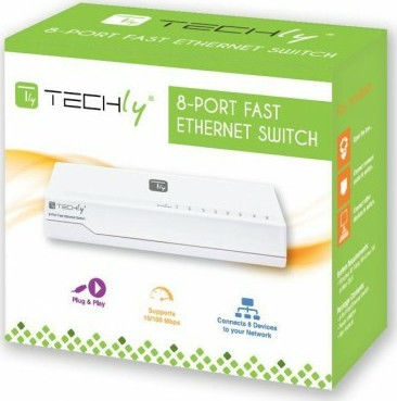 Techly 8 Ports 10/100 Mbps Unmanaged L2 Switch with 8 Ethernet Ports and 8 SFP Ports
