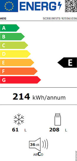 AEG Eingebauter Kühl-Gefrierkombination 269Es NoFrost H189.4xB56xT55cm. Weiß SCE819E5TS