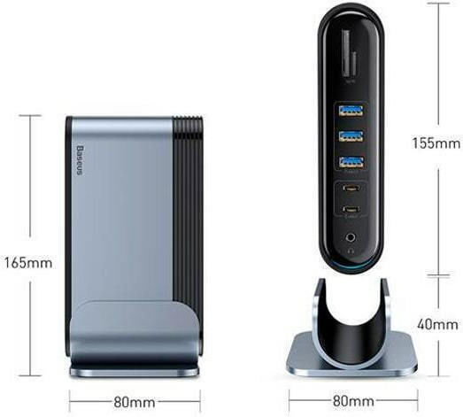 Baseus USB-C Docking Station με HDMI 4K PD Ethernet και συνδεση 2 Οθονών Γκρι (CAHUB-BG0G)