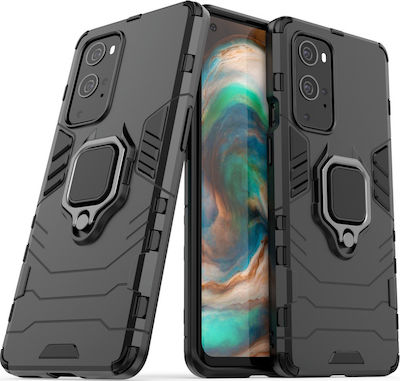 Hurtel Ring Armor Kickstand Plastic Back Cover Black (OnePlus 9 Pro)